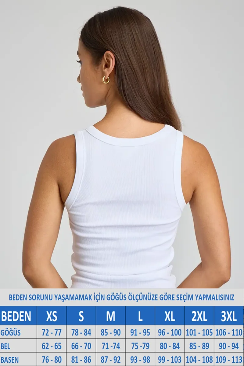 Kadın Geniş Askılı Kaşkorse Beyaz Fitilli Atlet