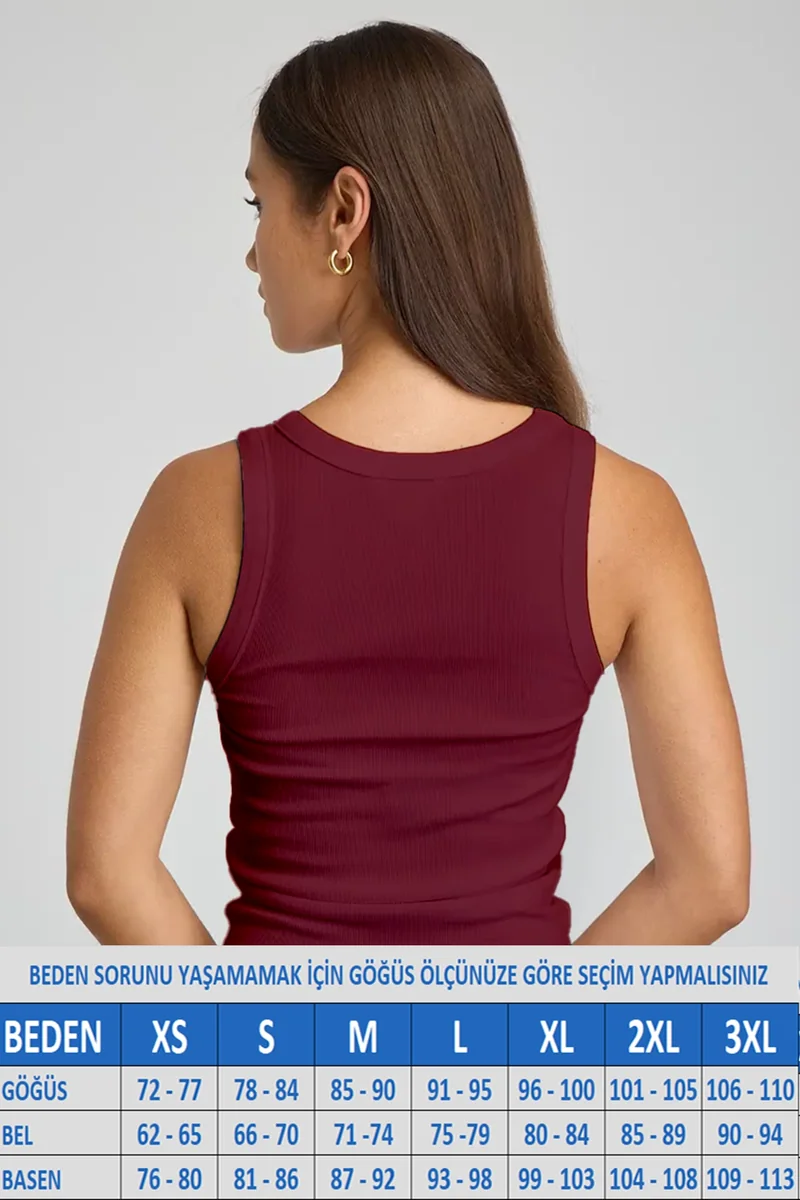 Kadın Geniş Askılı Kaşkorse Fitilli Bordo Atlet