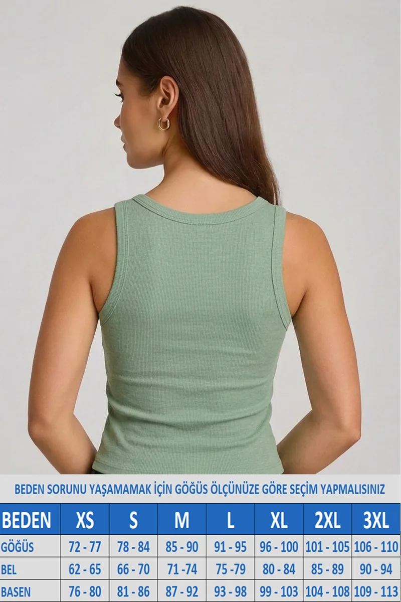 Kadın Geniş Askılı Kaşkorse Yeşil Fitilli Atlet