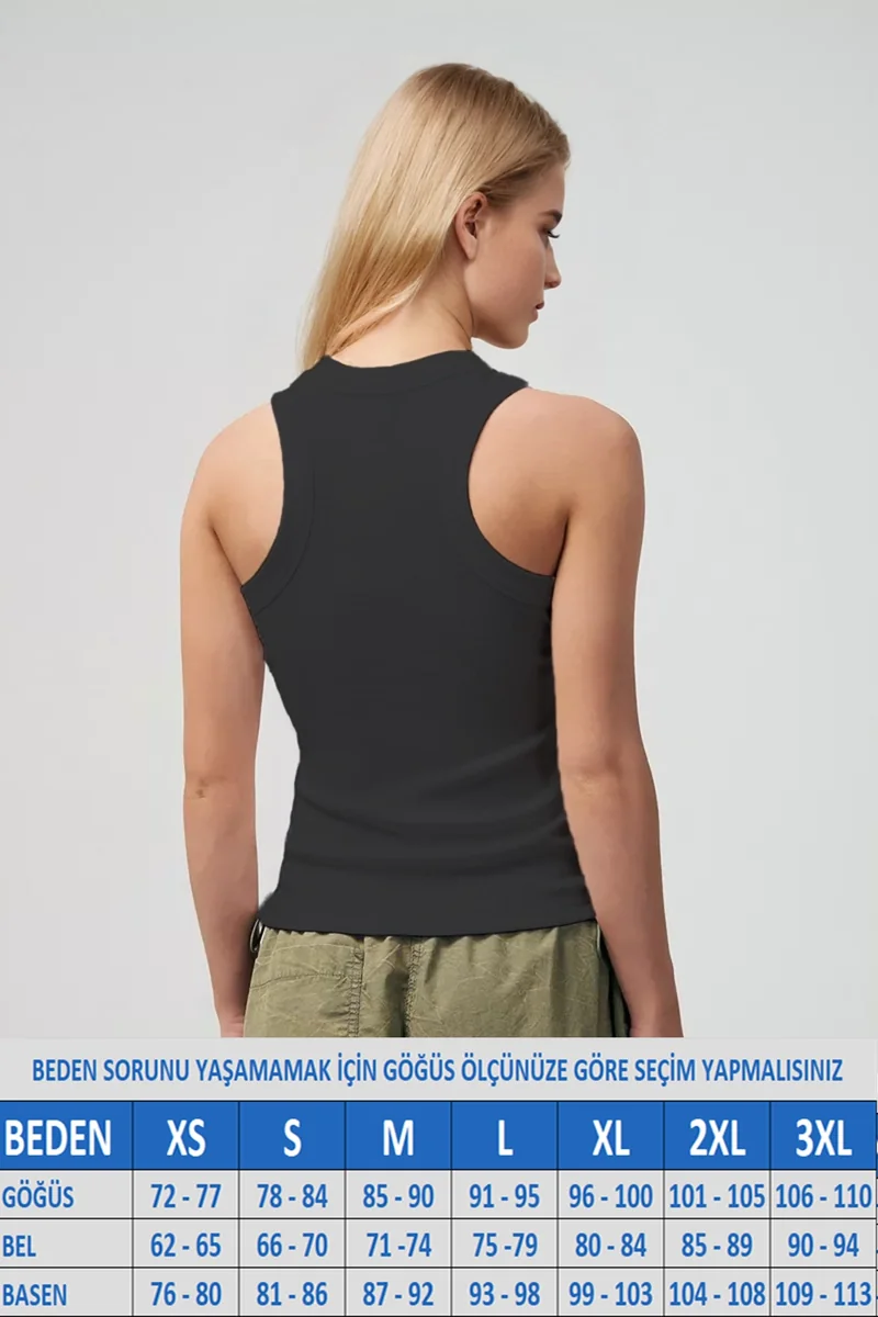 Kadın Halter Yaka Kaşkorse Fitilli Siyah Atlet