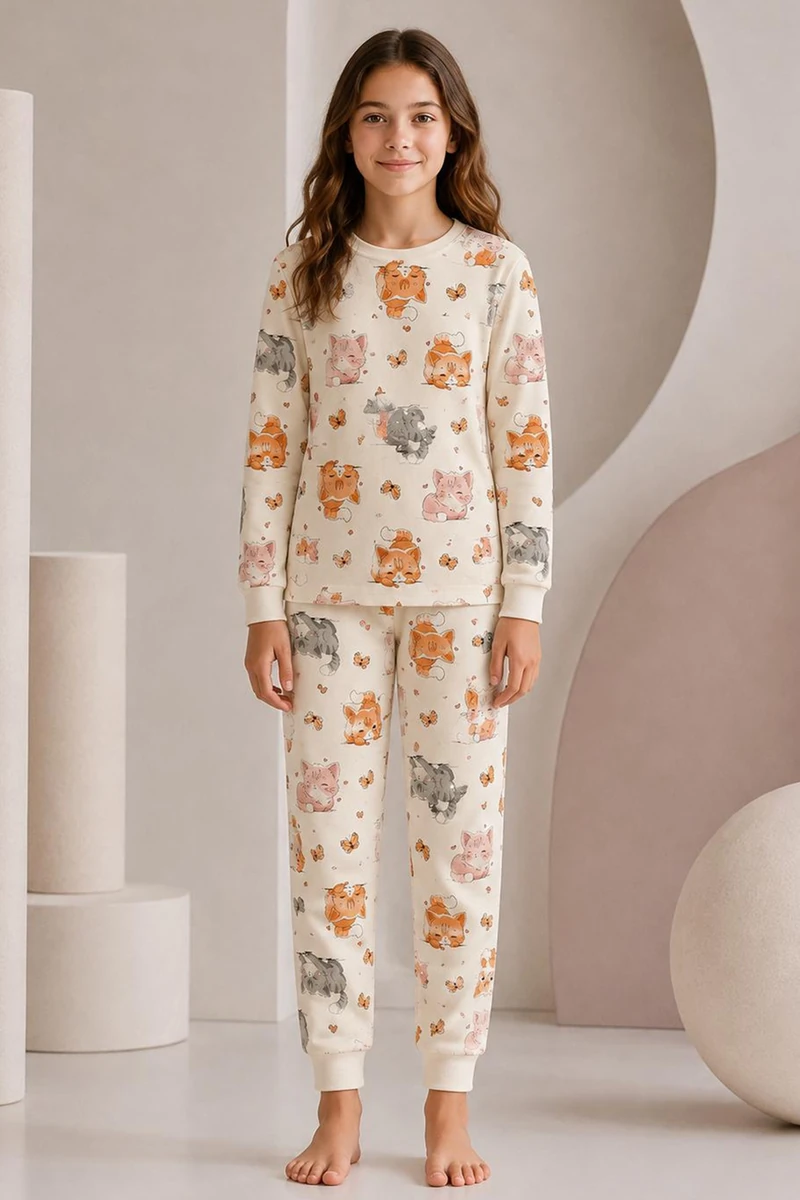%100 Pamuk Kız Çocuk Pijama Takımı