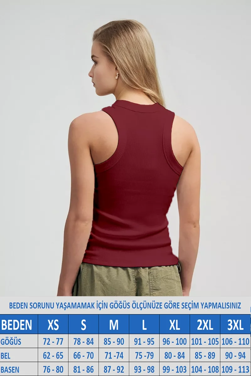 Kadın Halter Yaka Kaşkorse Fitilli Bordo Atlet