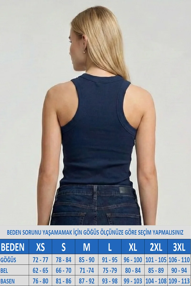 Kadın Halter Yaka Kaşkorse Fitilli Lacivert Atlet