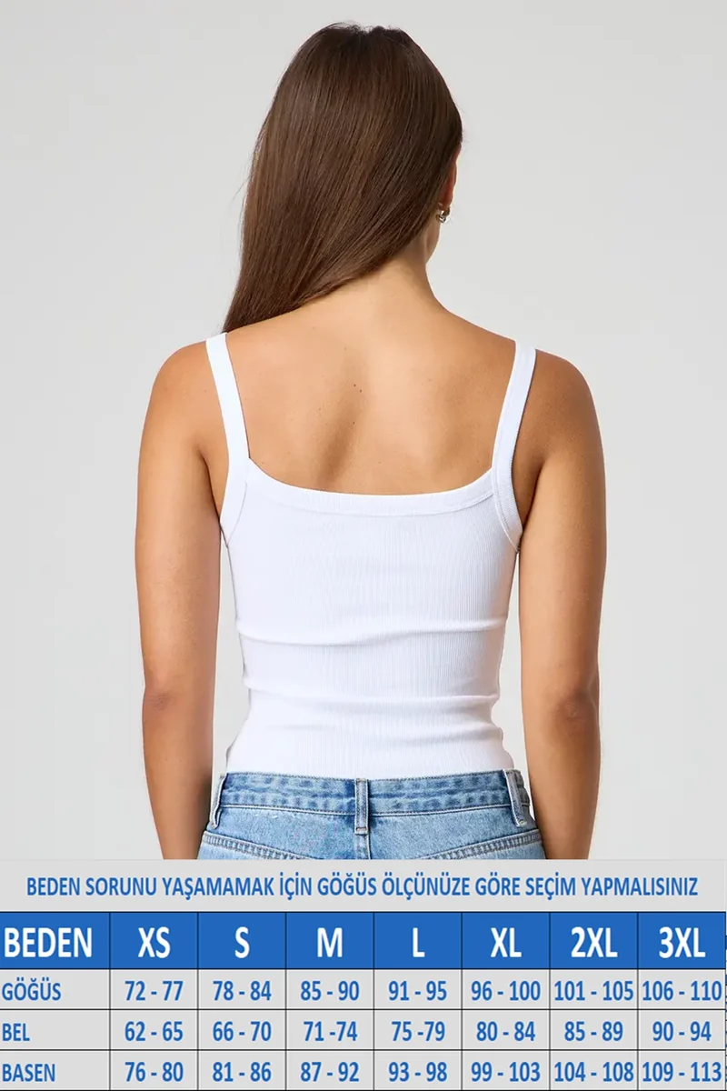Kadın İnce Askılı Kaşkorse Fitilli Beyaz Atlet