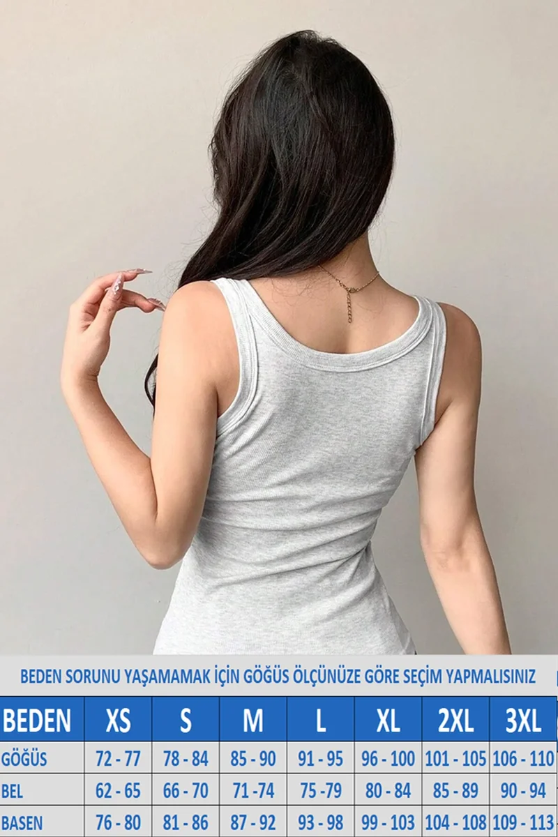 Kadın Kalın Askılı Kaşkorse Fitilli Gri Atlet