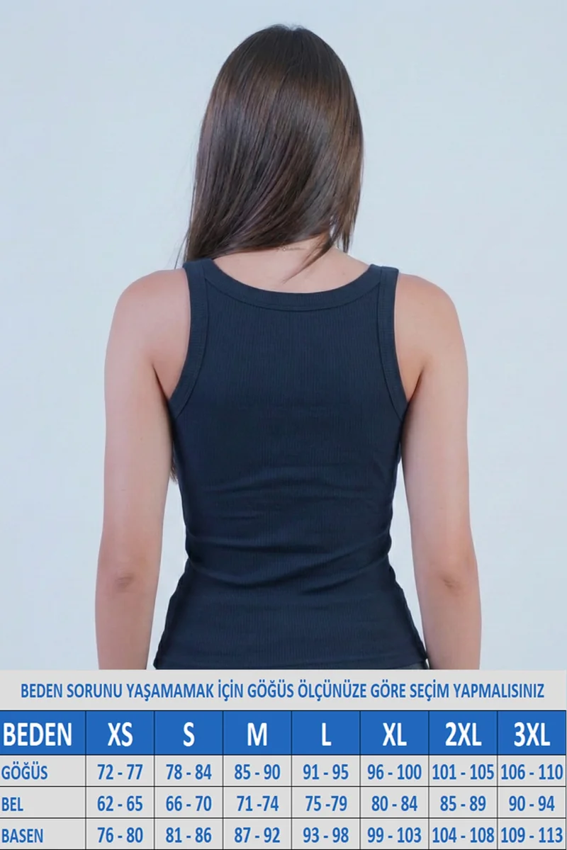 Kadın Kalın Askılı Kaşkorse Fitilli Lacivert Atlet