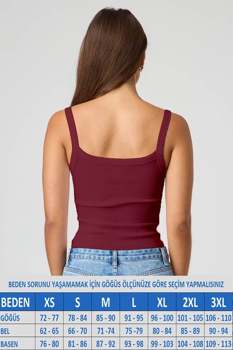 Kadın İnce Askılı Kaşkorse Fitilli Bordo Atlet