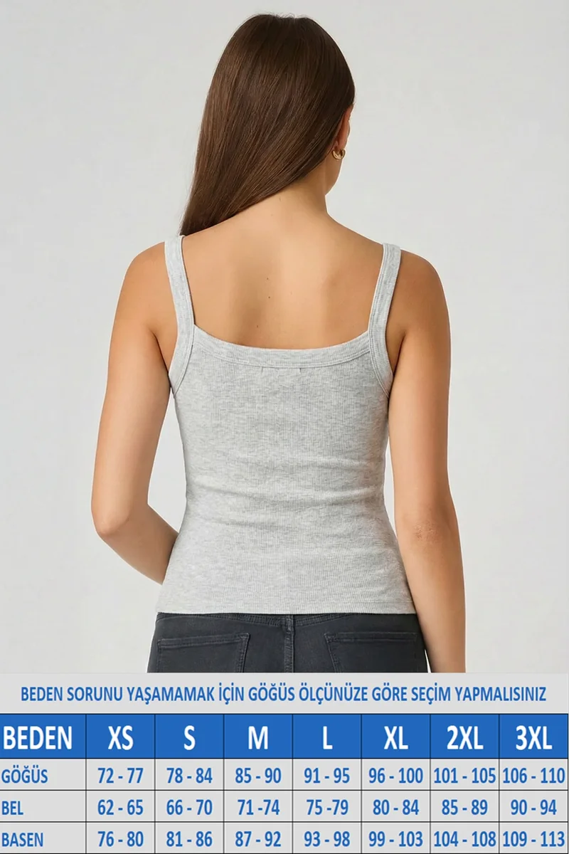 Kadın İnce Askılı Kaşkorse Fitilli Gri Atlet