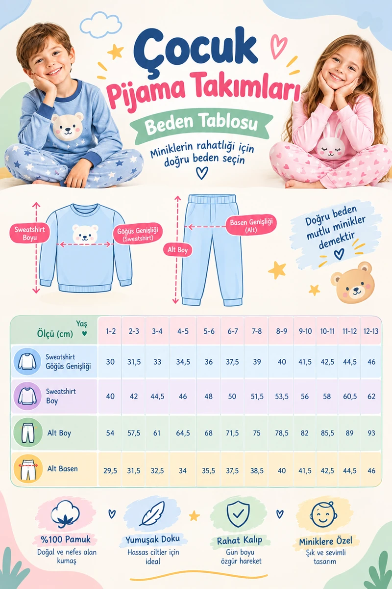 %100 Pamuk Erkek Çocuk Pijama Takımı
