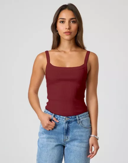 Bordo Fitilli İnce Askılı Atlet