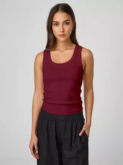 Bordo Fitilli Geniş Askılı Atlet