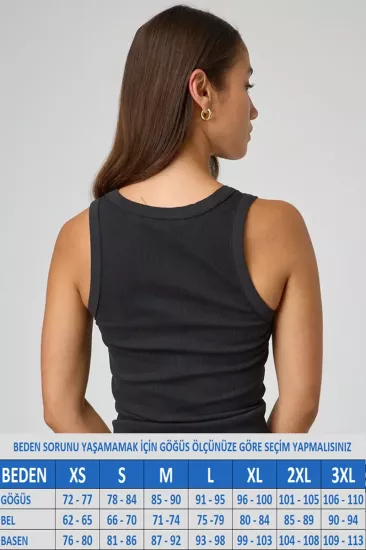 Kadın Geniş Askılı Kaşkorse Fitilli Siyah Atlet