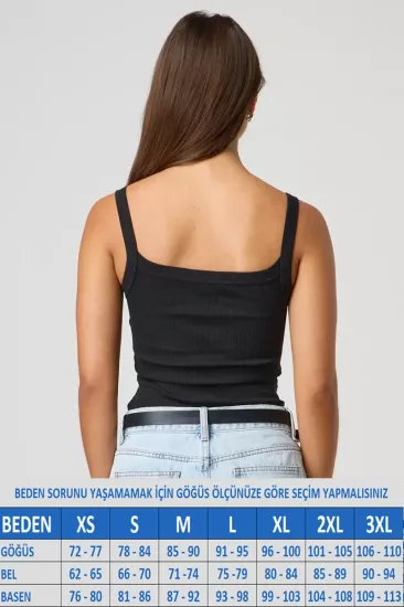 Kadın İnce Askılı Kaşkorse Fitilli Siyah Atlet