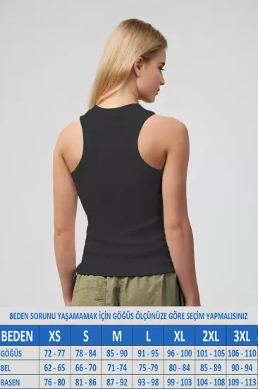 Kadın Halter Yaka Kaşkorse Fitilli Siyah Atlet