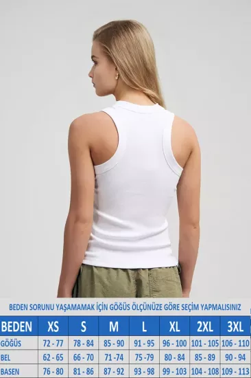 Kadın Halter Yaka Kaşkorse Fitilli Beyaz Atlet