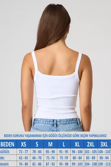 Kadın İnce Askılı Kaşkorse Fitilli Beyaz Atlet