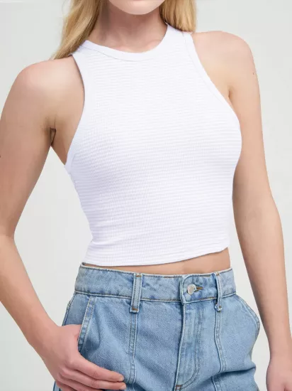 Beyaz Fitilli Halter Yaka Crop